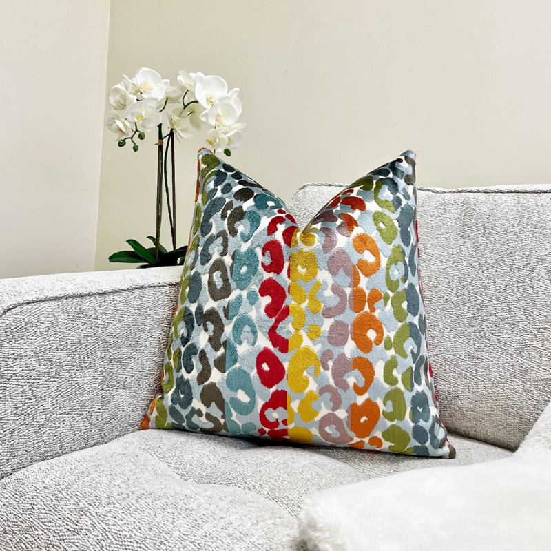 Housse de coussin en velours à rayures léopard, Bleu / blanc / léopard vert, H 22 po x l 22 po