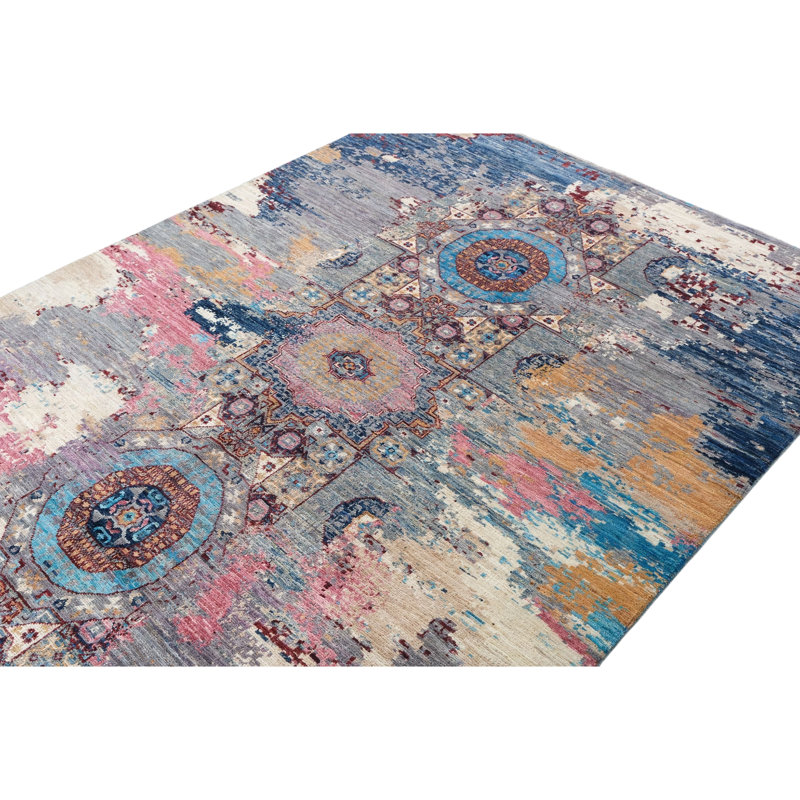 High-Quality Hand-Knotted Blue And Pink Area Rug