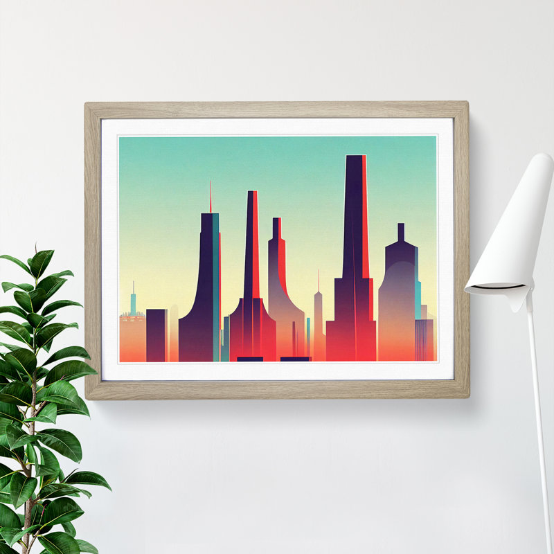 City Skyline Vol.1 - Framed Print, 46cm H x 64cm W x 2cm D, Oak Framed