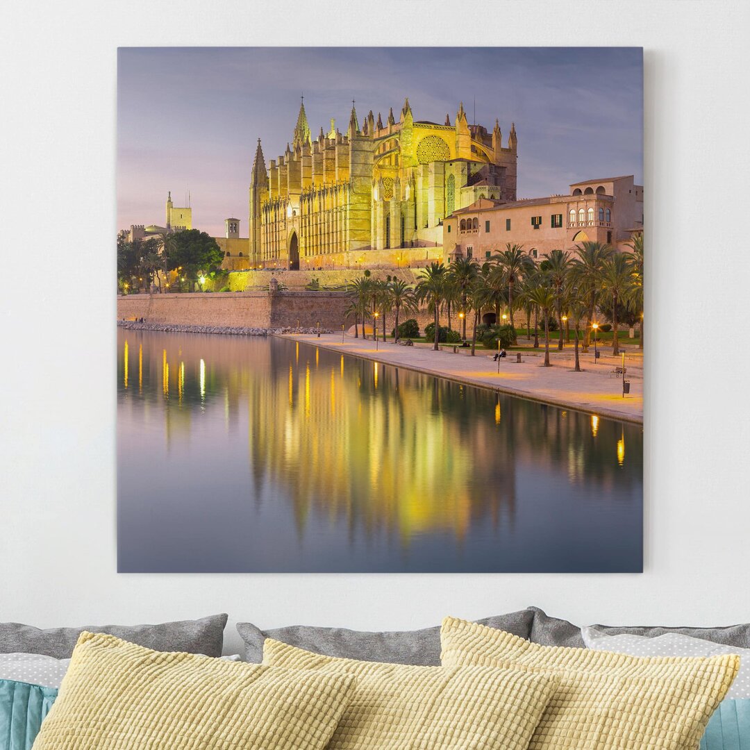 Leinwandbild Catedral De Mallorca Wasserspiegelung