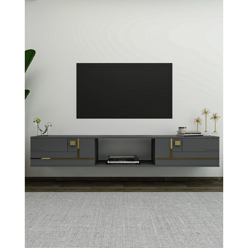 Meuble télé, Gris/doré