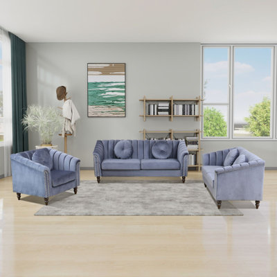 Redéfinissez l'élégance et le confort luxueux | Ensemble de canapé de salon en microfibre gris 3 pièces