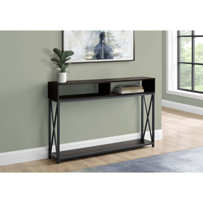 Console étroite étroite avec plateau en stratifié durable et structure en X en métal pour l'entrée, le salon ou la chambre à coucher