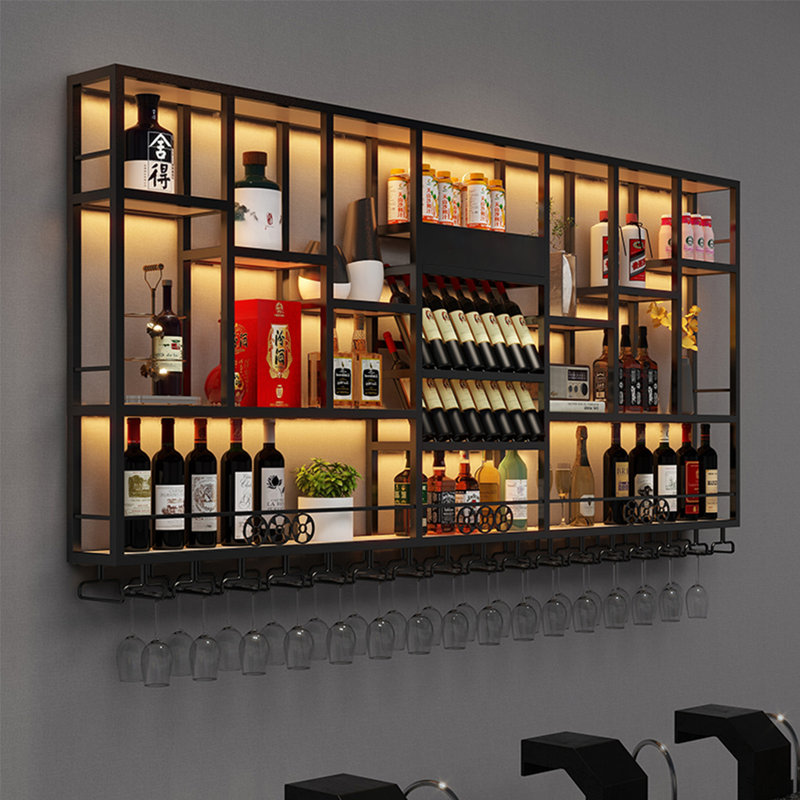 Creative Simple Wine Storage Rack, Black, 47.2" H x 86.6" W x 7.8" D