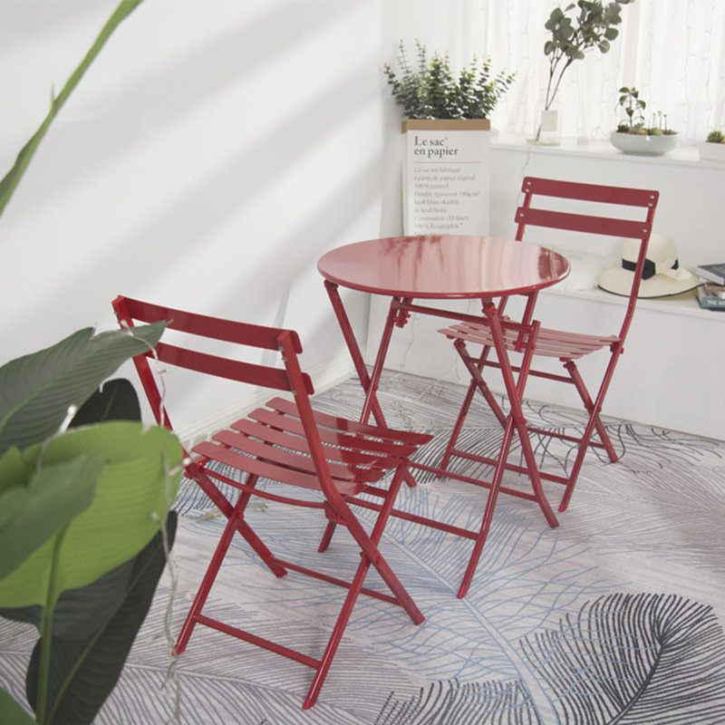 Ensemble bistro 3 pièces de table ronde pliable et chaises, Rouge