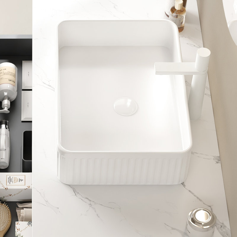 Lavabo vasque de salle de bain sans armoire, lavabo en céramique blanc de 20 po et fonctionnel, trou de robinet pré-percé de 1,38 po, tuyau de drain extensible avec couvercle de trou, ajout fonctionnel indispensable moderne