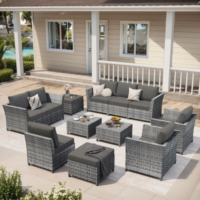 Briela 8 - Person Outdoor Seating Group with Cushions with Fire Pit table No Assembly Required