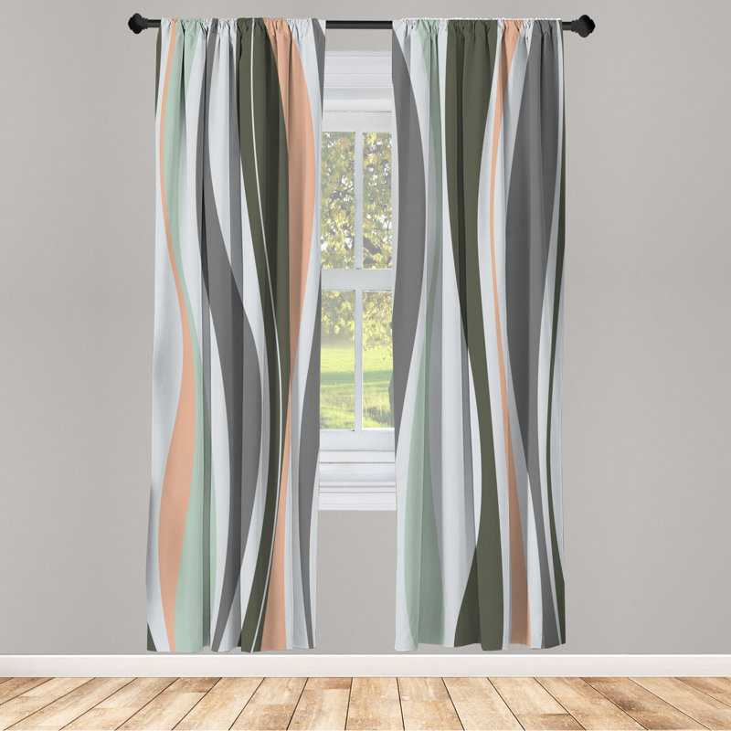 Microfiber Floral Semi-Sheer Rod Pocket Curtain Panels, 28" W x 95" L, Silver/Gray/Green/Coral