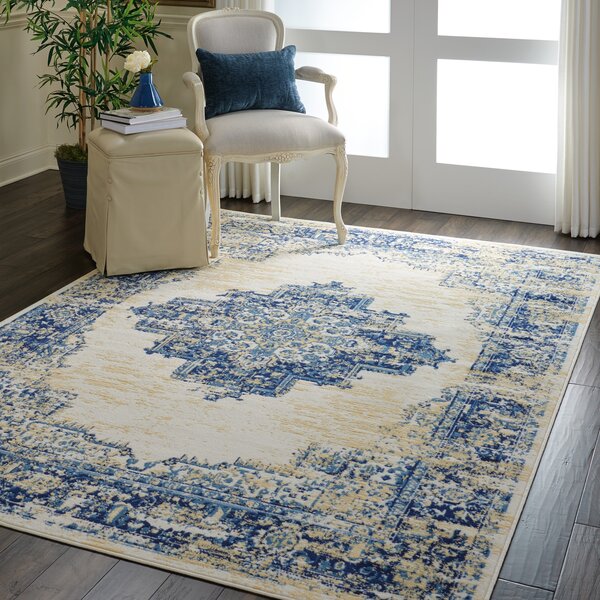 Bungalow Rose Burnie Oriental Blue/Ivory Area Rug & Reviews | Wayfair