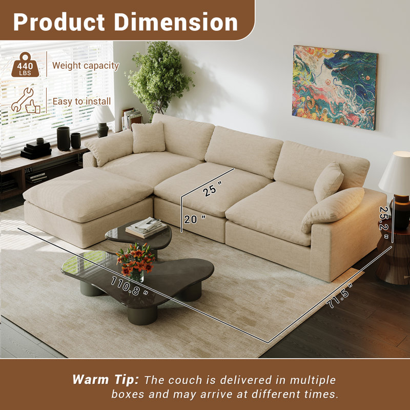 Canapé modulaire à assise profonde pour salon, Khaki