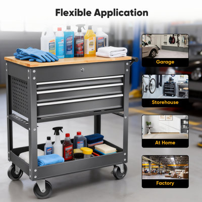 ​3-Drawer Rolling Tool Chest 440 Lb Capacity, Lockable Steel Cabinet 55 Lb Drawers & 4 Universal Wheels