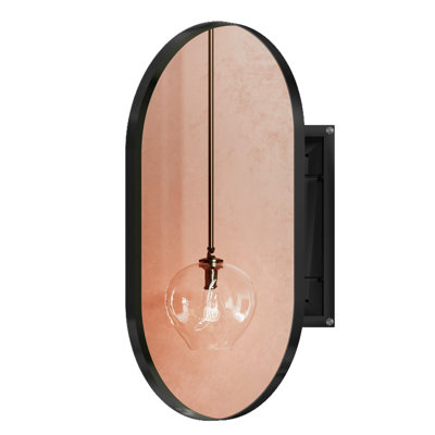 Armoire à pharmacie encastrée ovale 20 po x 34 po, armoire de salle de bain murale en métal avec miroir et tablettes réglables, miroir mural avec rangement pour salle de bain