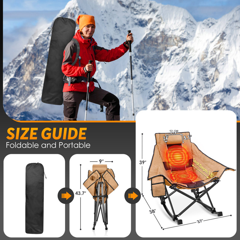 Heated Rocking Camping Chair, 3 Adjustable Heat Settings Oversized Portable Foldable Camping Chair, Khahi