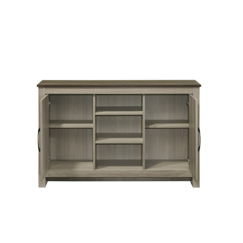 Gray Oak Finish Cabinet With Shelves And Cabinet Doors