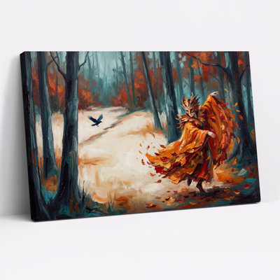 Art mural sur toile, "Masque à feuilles orange"