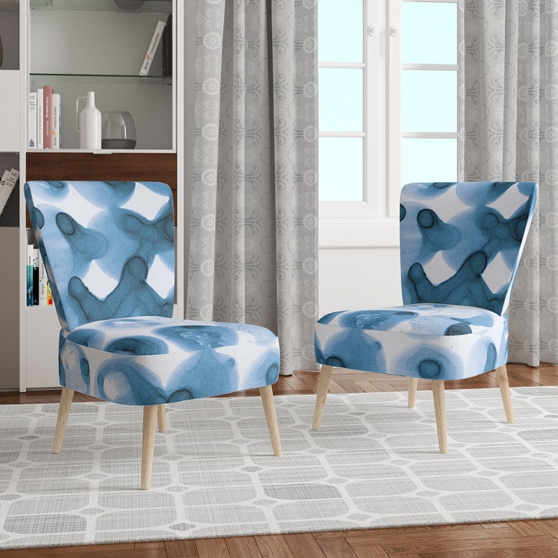 Upholstered Floral Side Chair - Modern floral Accent Chair, Abstract Blue Polyester Blend 9