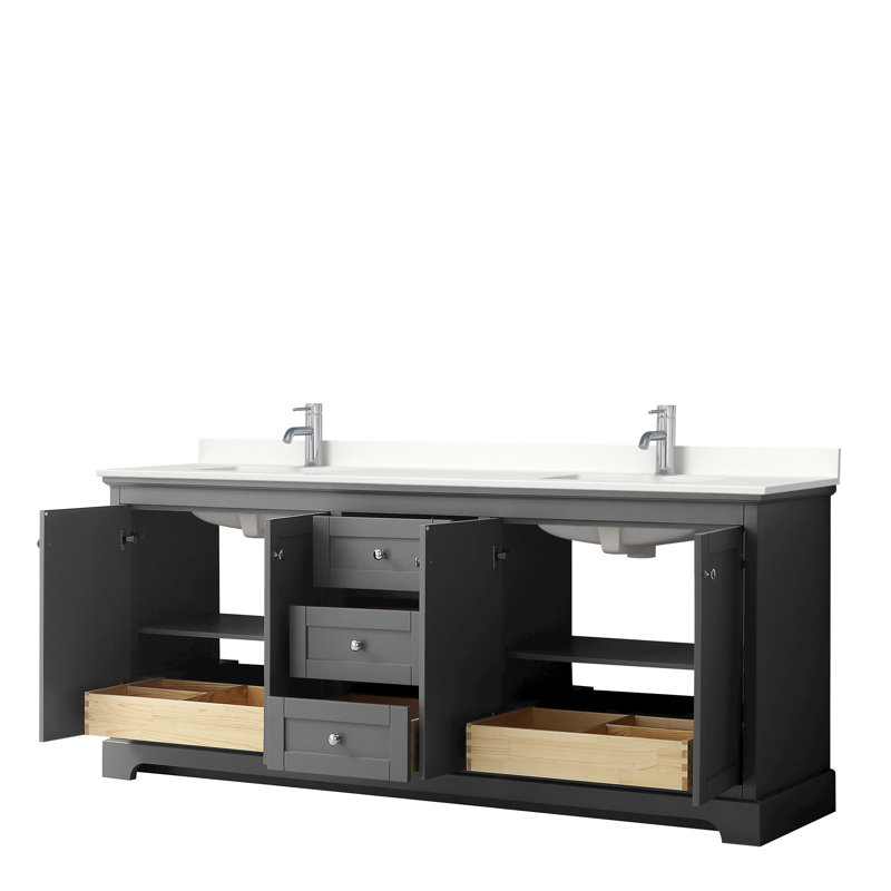 Ensemble de meuble-lavabo double 80 po Avery, Gris foncé, Noir mat, Quartz Giotto