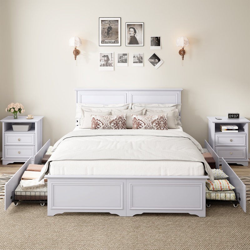Grand lit classique avec rangement Classic, Blanc