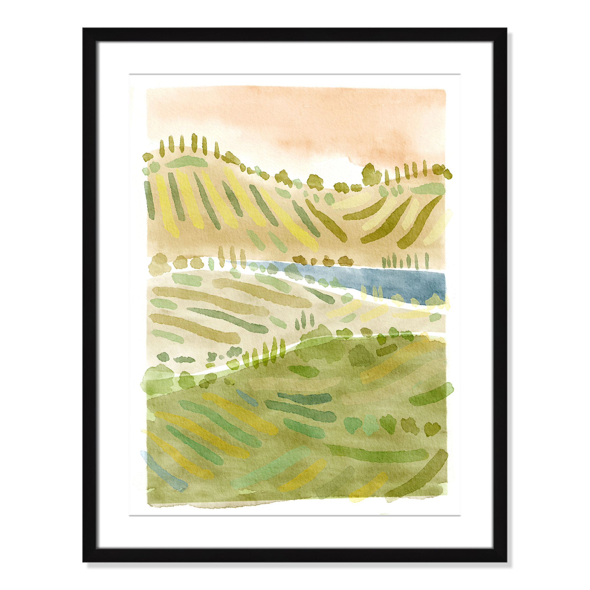 Tuscan Countryside Print by Leah Straatsma, 29.5" H x 23.5" W x 1.25" D, Black Single Picture Framed Paper, White