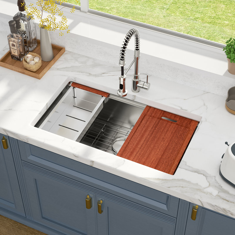  30'' L Single Bowl Undermount Ledge Workstation Stainless Steel Kitchen Sink
