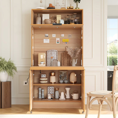 Compact Kitchen Pantry,69''H Buffet With Hutch And Foldable Workstation, Multifunctional Storage Cabinet Cupboard With Adjustable Shelf And Power Outlet For Dining, Living Room