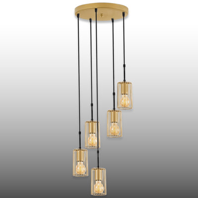 Luminaire suspendu cylindrique en métal à hauteur réglable 5 lumières