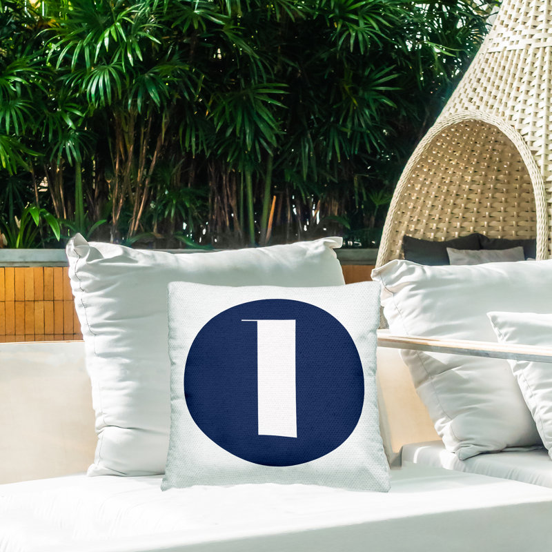 Blue Circle Letter Outdoor Throw Pillow, L