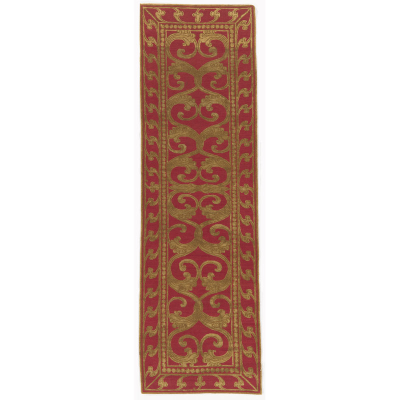 Tapis rouge noué à la main Sernangpa, Tapis de couloir : 3 pi x 10 pi