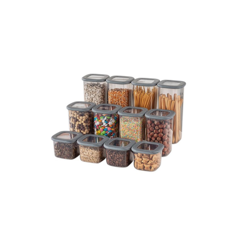 Ensemble de 24 boîtes de rangement, couleur anthracite, 8 boîtes 10 x 10 x 9,5 po (550 ml), 8 boîtes 10 x 10 x 16,5 po (1200 ml), 8 boîtes 10 x 10 x 24,0 po (1750 ml) | 100% plastique sans BPA, va au lave-vaisselle | Idéal pour organiser la maison et le bureau