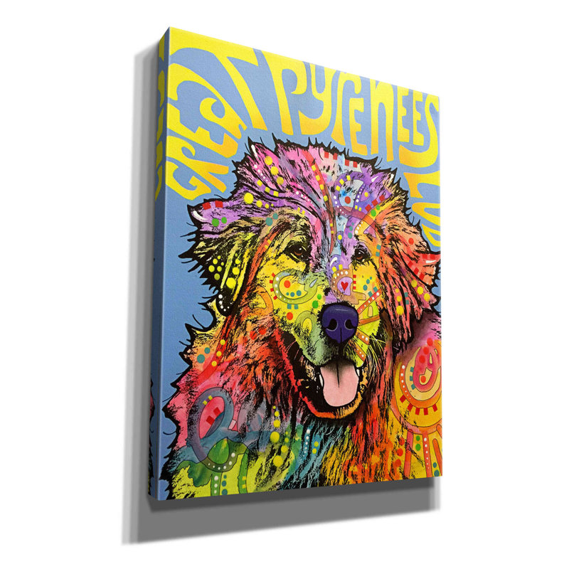 «Great pyrenees» par Dean Russo - peinture sur toile tendue, H 16 po x l 12 po x P 0,75 po