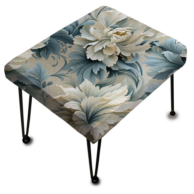 Petal Symphony Blue Damask Harmony I - Damask Rectangle Ottoman