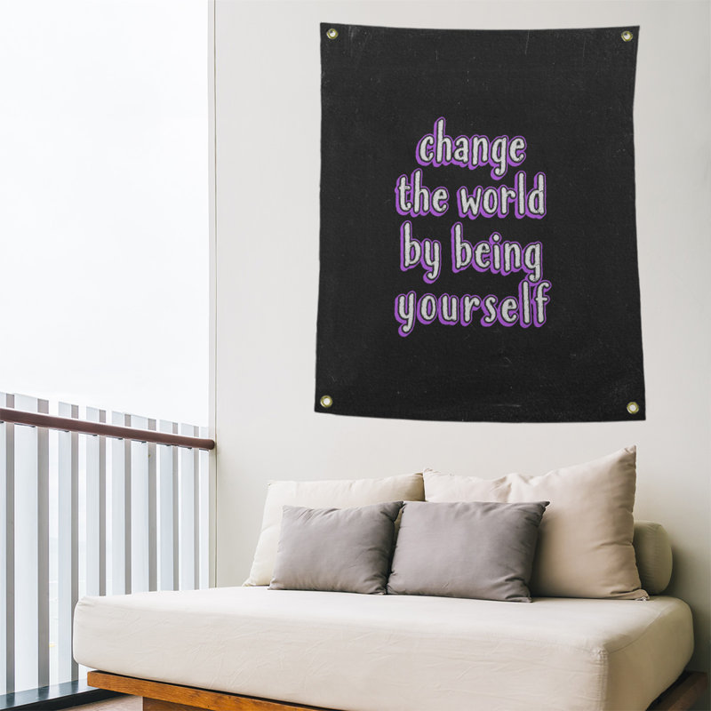 Tableau noir de polyester change the world quote tapisserie, H 59 pi x l 50 po, Mauve