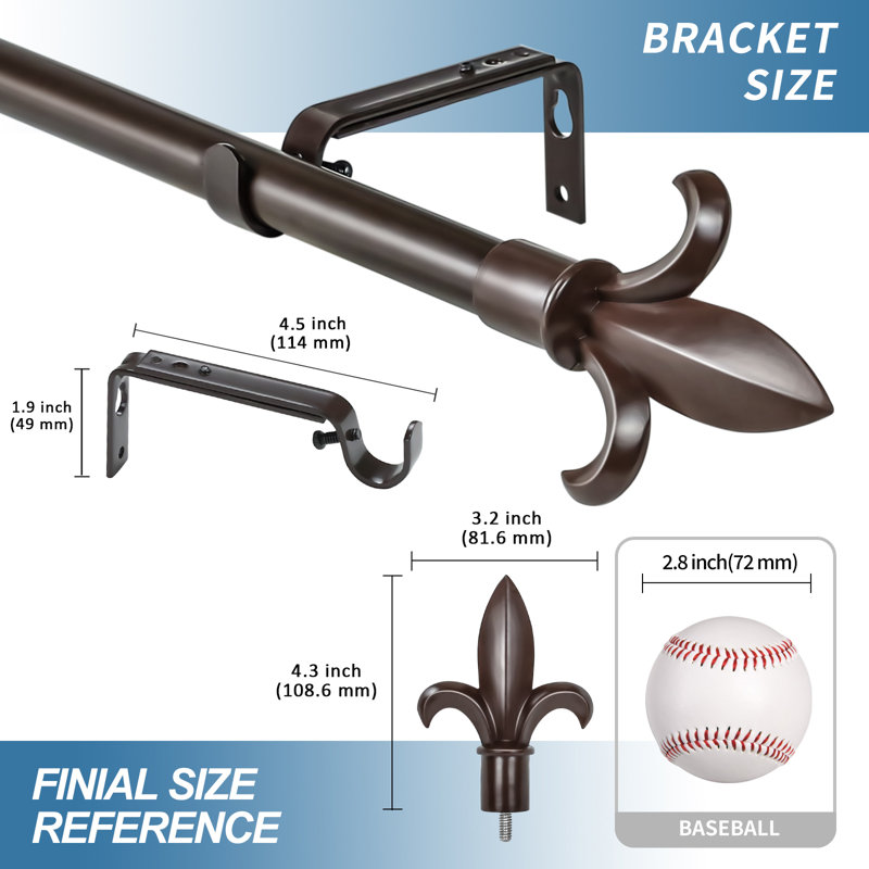 Tringle à rideaux simple Halma Fleur De Lis, H 1 po x l 120 po x P 1 po, Bronze