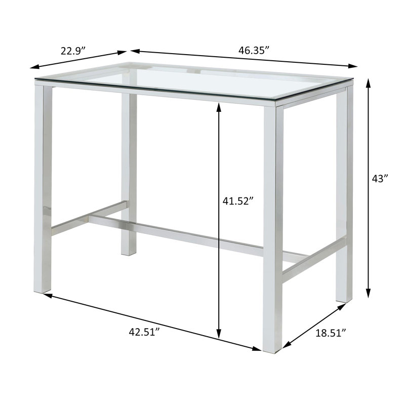 Contemporary Silver Glass Top Rectangular Bar Table