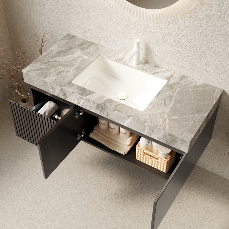 MURI Single Bathroom Vanity With Sink,Wall-Mounted Vanity, Espresso, 48", Brown