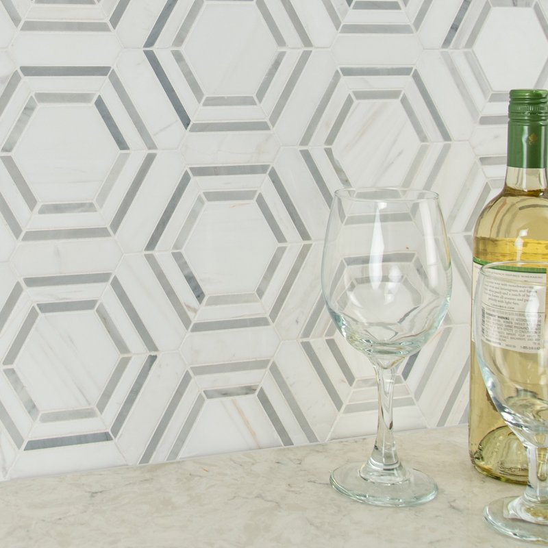 Lattice Fog Geometric 11 in. x 13 in. Polished Marble Mosaic Floor and Wall Tile, Lattice Fog