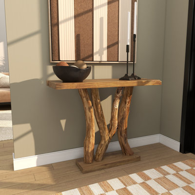 Dunand Brown Teak Wood Small Live Edge Tree Trunk Console Table 35" x 14" x 32"