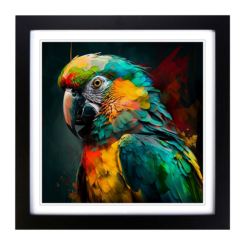 Parrot Expressionism No.1 - Single Picture Frame Print on Wood, Black