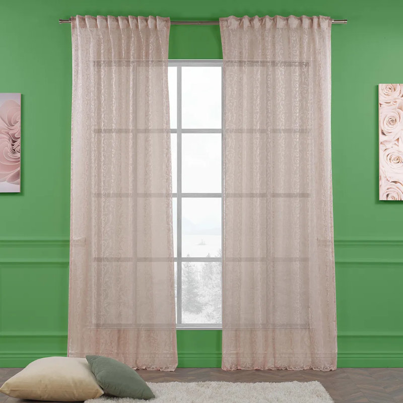 Extra Long and Extra Wide Classic Lace Patterned Sheer Curtain Panels, 52" W x 144" L, Pink