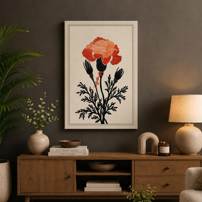 Carnation Study Botanical - Wrapped Canvas, 18x12 - 45.7 x 30.5 cm, Cream Border
