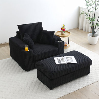 Abegale Upholstered Chair with Ottoman, Plush Chair Chaise Lounge Chair with Pillows