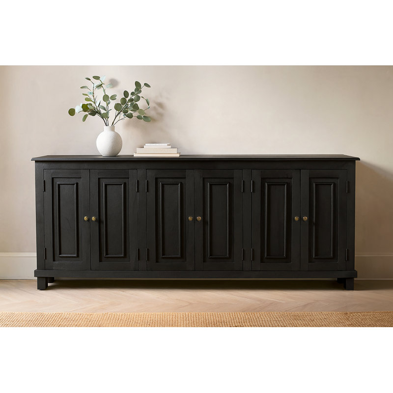 Homaira 6-Door Solid Mango Wood Sideboard, Charcoal Gray