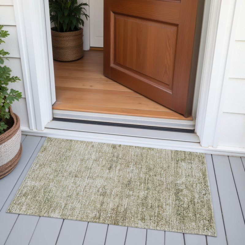 Machine Washable Indoor/Outdoor Xhevrie Sage Rug, Rectangle 1'8" x 2'6"