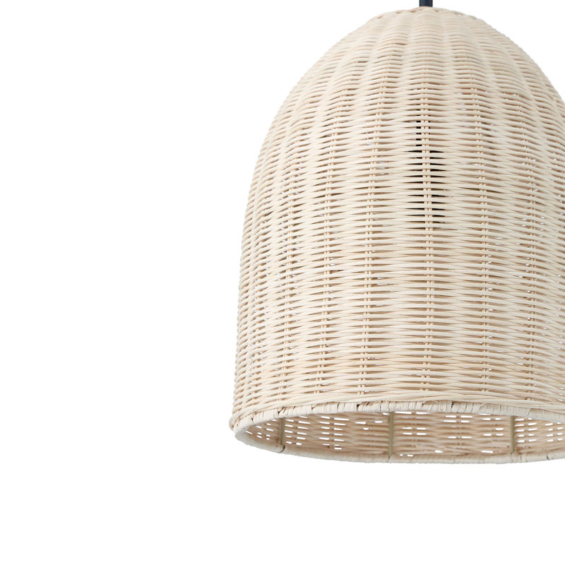 Luminaire suspendu simple à intensité variable avec abat-jour en rotin 1 lumière Derrytown, Noir mat / rotin