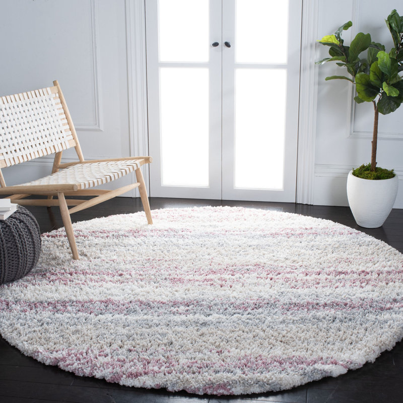 Alexys Abstract Ivory/Pink Area Rug, Round 3'