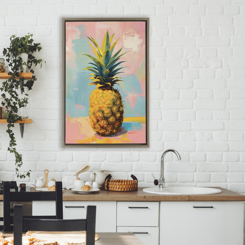 Cadre flottant Pineapple Dream over Pink Blue, design par LSR Design Studio, H 31 po x l 21 po