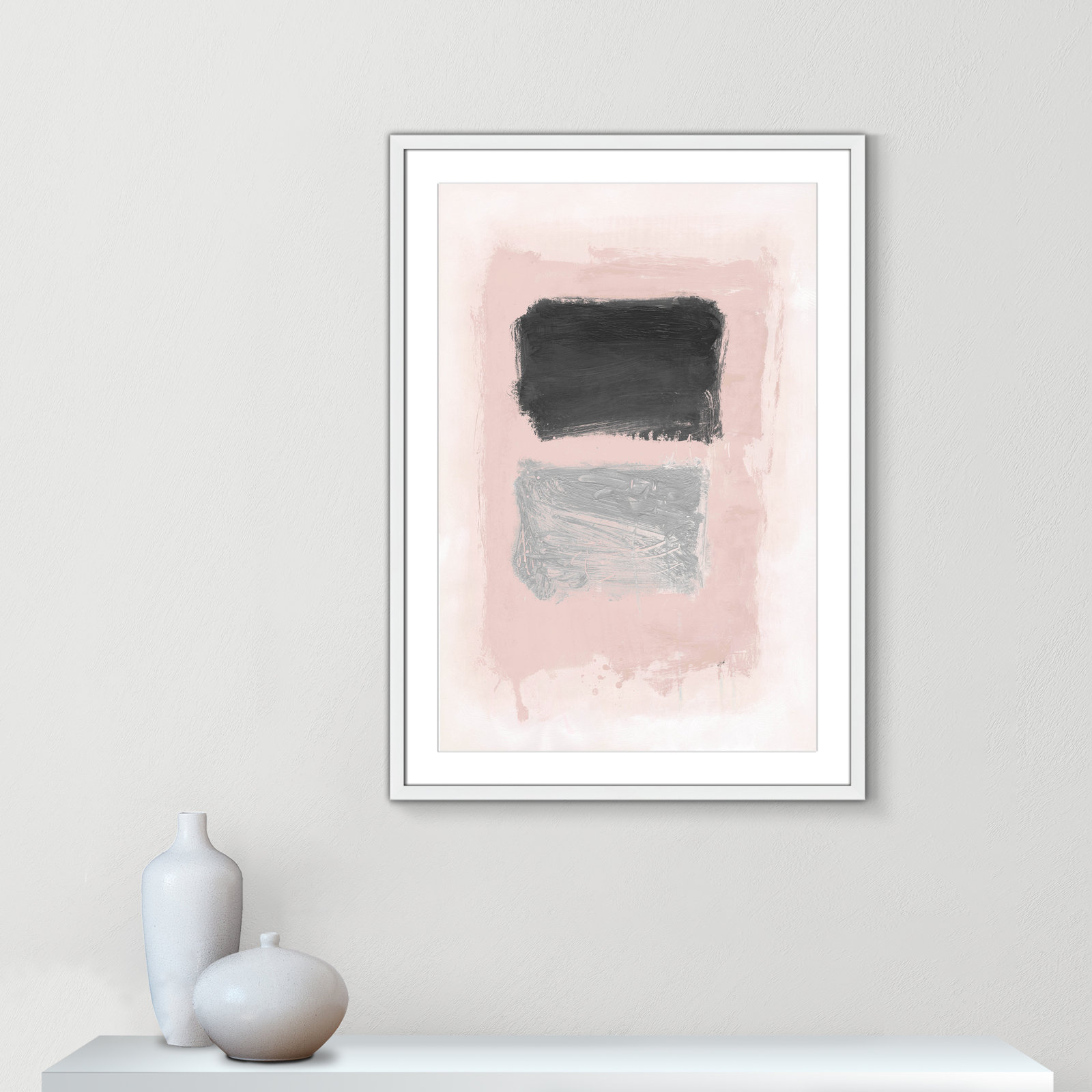 Pink, Black and Silver Shimmer I Print, 35.5" H x 25.5" W x 1.25" D, White Matted Picture Framed