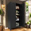 Armoire de 61 po en acier noir avec 2 portes et tablettes réglables, idéale pour la chambre à coucher, le salon, le couloir - grand rangement, écoénergétique, peu encombrante, facile à entretenir-1433721220