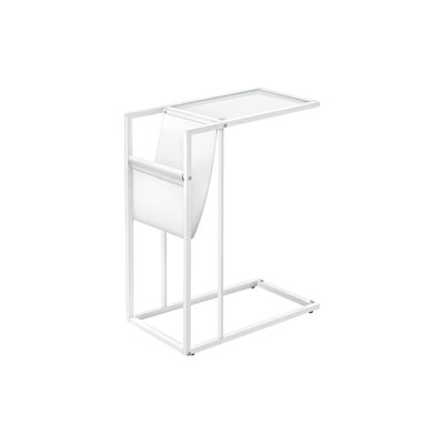 Accent Table, C-Shaped, End, Side, Snack, Magazine Storage, Living Room, Bedroom, White Leather Look, White Metal, Contemporary, Modern