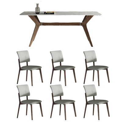Minimal Light Luxury Dining Table And Chairs 6 - Person Trestle Dining Set
